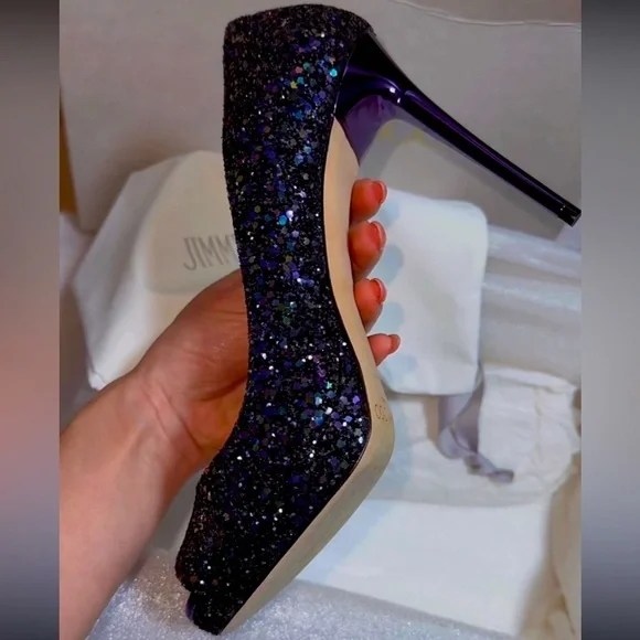 Jimmy Choo Luna 100 coarse glitter Petrol pumps - Picture 5 of 5